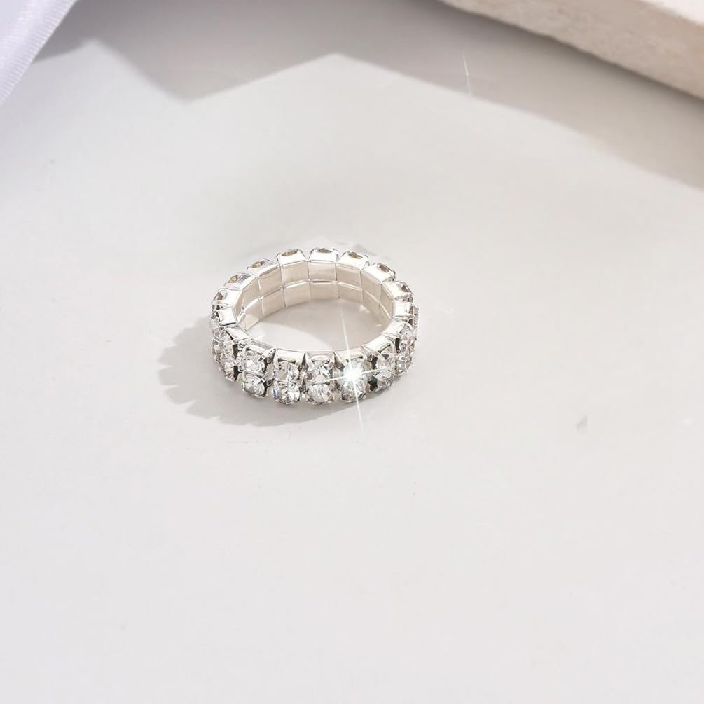 Funky Gold Sparking Rhinestone Stretch Rings Stackable for Women, Trendy Silver Black Stack Bling Zirconia Knuckle Ring Charm Party Prom Jewelry Gift - Image 7