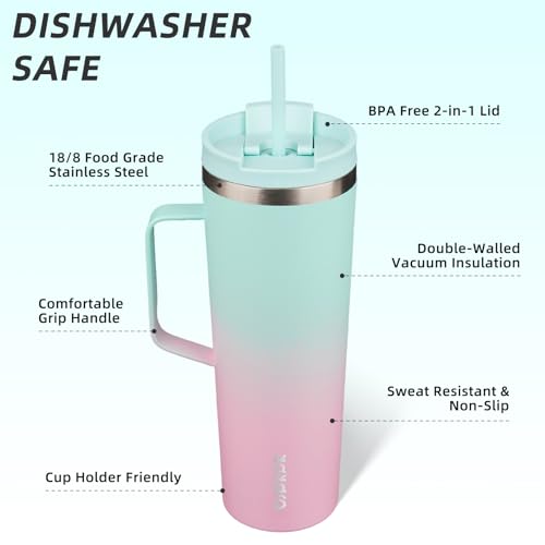 Image of BJPKPK 30oz Insulated Tumbler with Handle, Lid & Straw, Stainless Steel