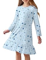 Arshiner Nachthemden für Mädchen Blau Stern Rüschen Schlafkleid Kinder Rundhals Nachtkleid Langarm Herbst Nightdress für Mädchen 150/11-12 Jahre