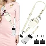 UABUITGLS Clip and Go Strap for Phone with Wallet Crossbody Phone Lanyard, Adjustable and Detachable RFID Wristlet Wallet with Tethers for Phone/Keys/Cards/Travel Essential (Beige)