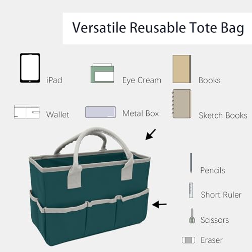 Image of Cupohus Art Organizer Craft Storage Tote Bag with Pockets and Hadles, Oxford Fabric Carrying Caddy for Teacher, Officer, Artist, Traveler, and More - Dark Green