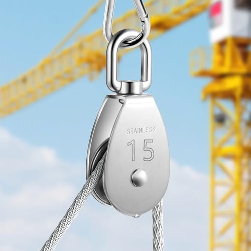 8 Stück Umlenkrollen für Seile Klein, Flaschenzug Set Enthalten 4 Stück Umlenkrolle M15 & 4 Stück Karabiner M4, Edelstahl Seilrolle, Schalen Riemenscheibe für Drahtseile Seile Bis 6.7 mm Durchmesser