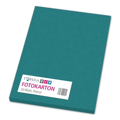 itenga farbiger Fotokarton 50 Blatt A4 300 g/qm² - Tonpapier Tonkarton Bastelpapier Bastelkarton Bogen durchgefärbt zum kreativen Gestalten und Basteln (PETROL)