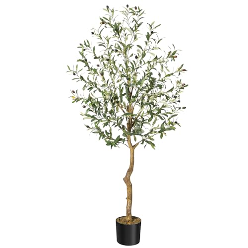 Artificial Olive Tree 4 ft Tall Faux Potted Olive Silk Plant, Fake Olive Branches and Fruits Artificial Tree for Office House Living Room Home Decor 4