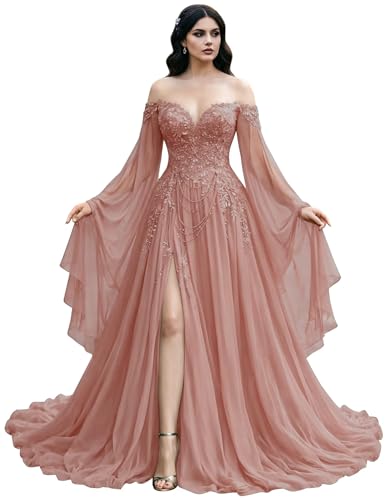 Mauuwy Dusty Rose Gothic Wedding Dress with Tassels 18Plus Size
