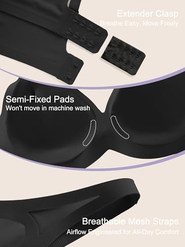 Wireless Jelly Bras for Women - Deep V No Underwire Bralette with Support - Seamless Comfortable Lightly Padded T-Shirt Bra