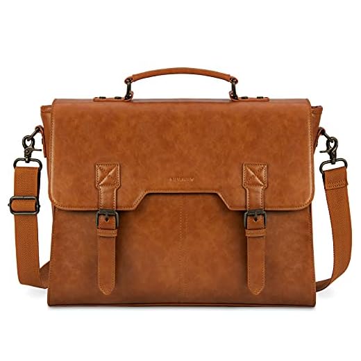 Leather Messenger Bag for Men 15.6 Inch Waterproof Laptop Briefcase Large Leather Satchel Laptop Messenger Bag Vintage Shoulder Bag Office Travel Business Computer Bag Brown