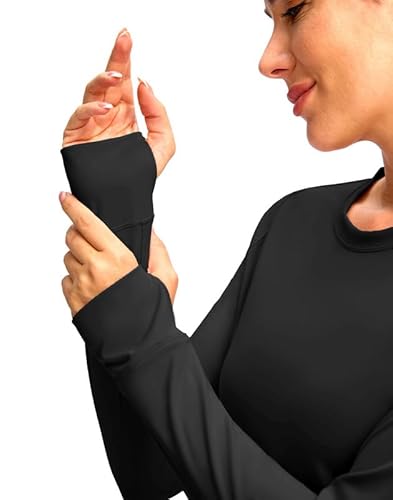 Santiny Women'S Long Sleeve Workout Tops Athletic Compression Shirts Cross Hem Running Gym Yoga Shirt With Thumb Hole thumb #4