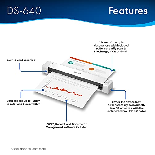 Image of Brother DS-640 Compact Mobile Document Scanner, (Renewed Premium)