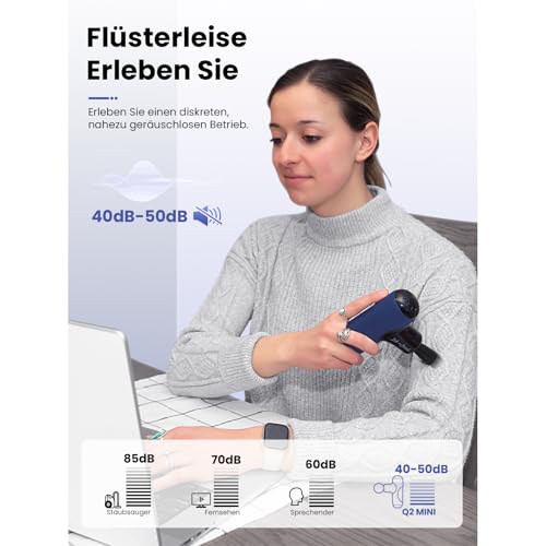 BOB AND BRAD Q2 Mini Massagepistole – Tiefengewebe Massage Gun für Rücken & Schulter, Starke Perkussions Massage Pistole für Büro, Sport & Reise – Leise, mit Koffer, USB-C & 5 Aufsätzen 5