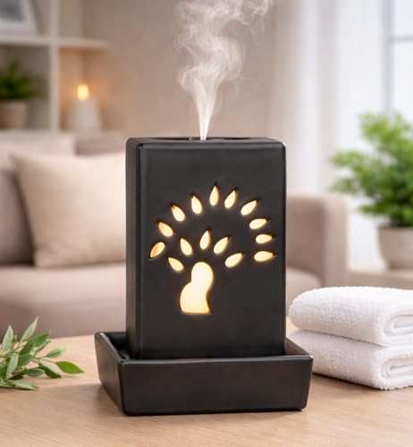 Image of Mkd2 Rise Ceramic Electric Aroma Burner Oil Diffuser Lamp I Oil Burner for Home Fragrance, Square (7 inch, Black)