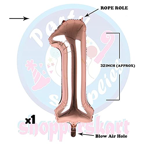Image of Rosegold 32 Inches 1 Numbers Shape Large Big Foil Helium Balloons For Party Decorations In Happy Birthday Anniversary Office Items Materials Set Pack, Pack Of 1