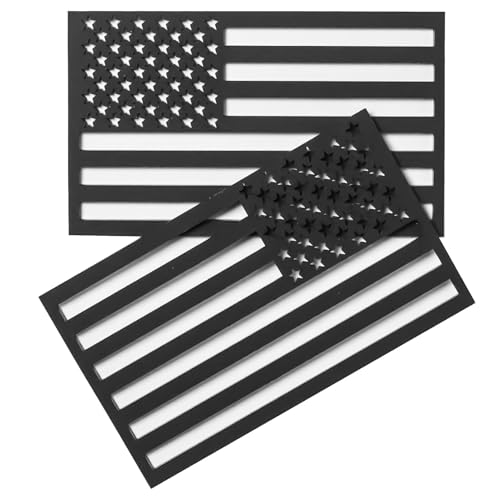 Image of 2 Pack 3D Metal Black American Flag Sticker for Car，Embossed Black 5 inch x 3 inch Patriotic Bumper Stickers Decal for Car Trucks，Compatible with Jeep, Trucks, RV, SUV and More（ Hollow Black）