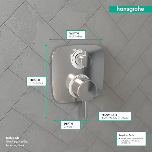 hansgrohe Ecostat E Modern Thermostatic Shower Valve Trim with Temperature Control and Diverter in Chrome, 15708001 by hansgrohe - Image 4
