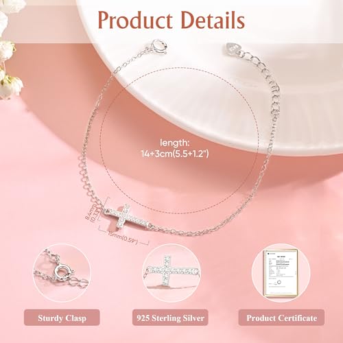 925 Sterling Silver Cross Bracelet for Girls - Christian Faith Cross Bracelets for Kids Small Religious Inspirational Jewelry Gifts Baptism Birthday First Communion Easter4