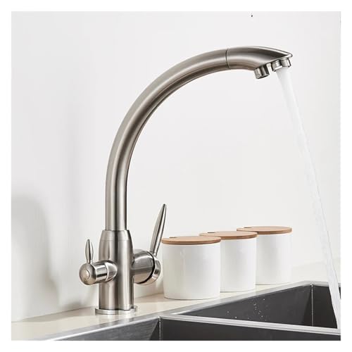 Grifo purificador de cocina cromado de doble mando con rotación completa