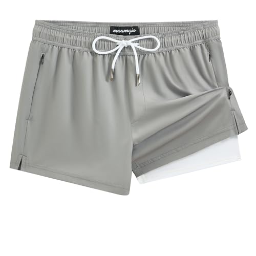 maamgic Mens Swim Trunks with Compression Liner Short Stretch Mens Bathing Suit Quick Dry Swimming Trunks Swimsuit