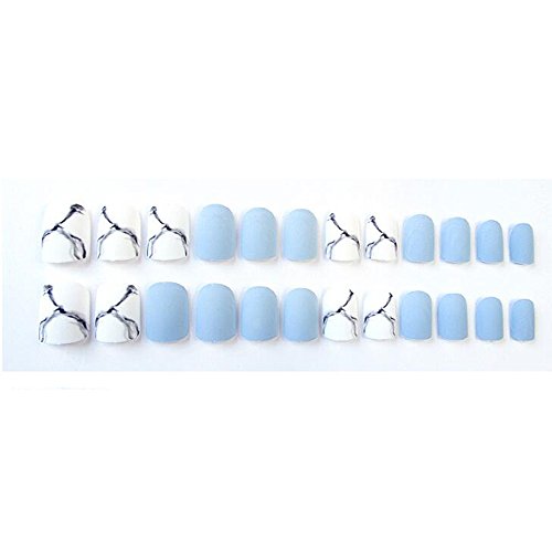 Dongcrystal Set of 24 False Nail Chic Blue Frosted Bridal Fake Nail Full Nail Tips - Thumbnail 5