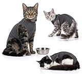 Katzen OP-Body nach Kastration – Professioneller Leckschutz & Wundschutz für Katzen – Atmungsaktiver Genesungsanzug bei Operationen & Hautkrankheiten – Dunkelgrau, Größe M