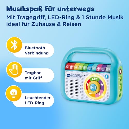 Vtech Baby Mein Erster Musik-Player – 40 Lieder & Aufnahmefunktion, LED-Licht, Bluetooth, Mobiler Musikspaß I Lernspielzeug I Tragegriff I Kopfhöreranschluss I Kinder 2-5 Jahre