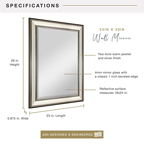 Mcs 18X24 Inch Ridged Mirror, 23X29 Inch Overall Size, Two-Tone Warm Pewter And Silver (20579) #TOP3