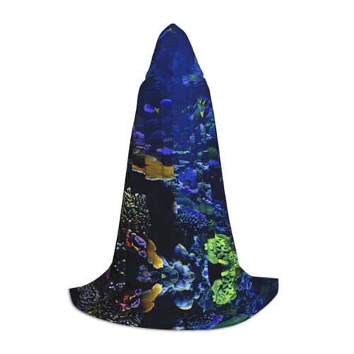 POEZJZW Cape à capuche avec motif de colonie de corail sous-marine pour adultes, hommes et femmes, capuche de Noël, costumes de cosplay, taille L