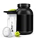 BluePeak Protein Shaker Bottle 28 oz with Dual Mixing Technology, Strong Loop Top, BPA Free, Shaker Balls & Mixing Grids Included - On-The-Go Large Protein Shakers (3 Pack - Black, Yellow, Pink)