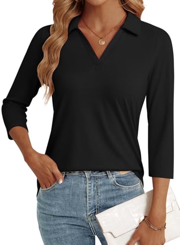3/4 Length Sleeve Womens Tops Dressy Casual V Neck Polo Shirts Business Work Blouses 2025 Trendy Tunic Top2