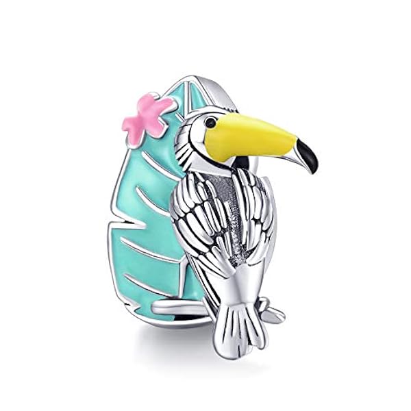 Summer Holiday Series Vibrerande tukanberlock för originalarmband 925 silveremalj fågelberlock DIY smycken