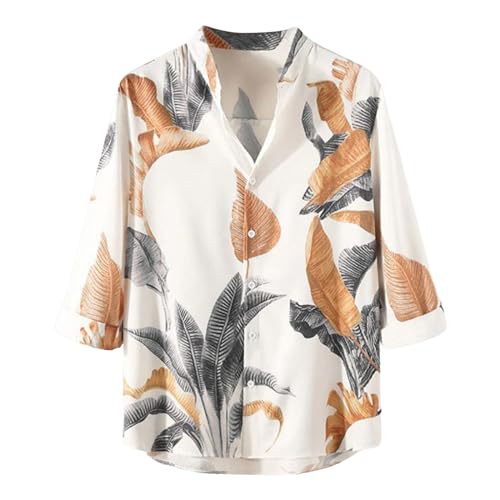 Camisa de lino y algodón para hombre camisa ligera azul
