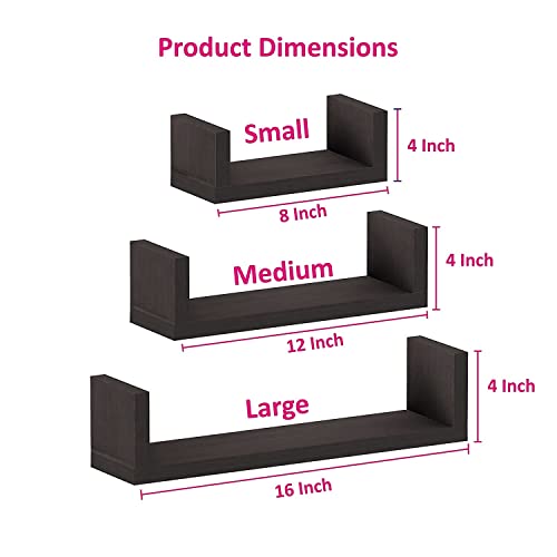 Image of Engineered Wood Wall Shelf for Living Room Floating Shelves for Bedroom Wall Display Rack for Hall Home and Office Set of 3 (Brown)