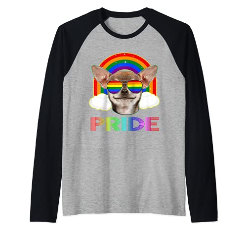 Chihuahua Dog LGBT Rainbow Gay Lesbian Funny LGBTQ Pride Raglan Baseball Tee, Black