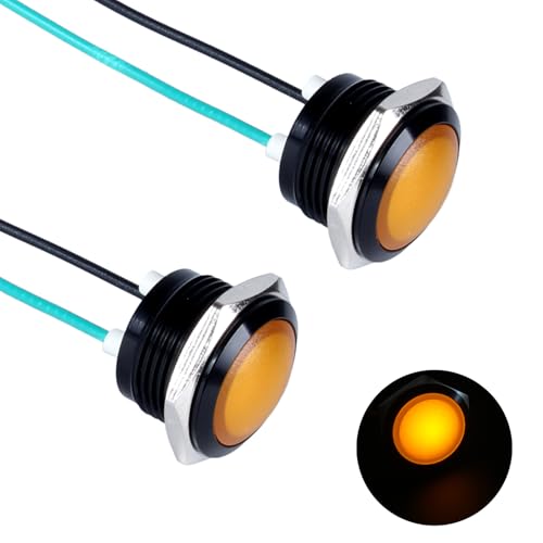 Piloto LED impermeable IP67 de 16mm con cabeza elevada y cable de conexión amarillo