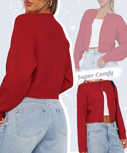 Women Y2K Button Down Sweater Cardigan Cropped Long Sleeve Solid Knit Cardigans Open Front Crewneck Sweater Outwear2