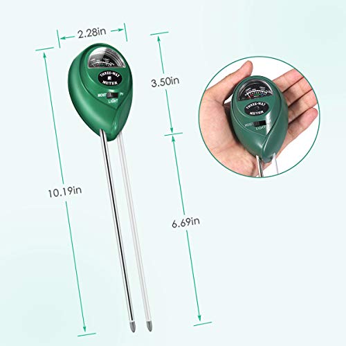 Zhaofallaway Soil PH Meter, 3-in-1 Plant Moisture/PH/Sunlight Tester Gardening Tool Testing Kits for Garden Care, Water Meter Garden, Lawn, Farm, Indoor&Outdoor Plants,No Batteries Required, Green