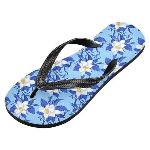 White Magnolia Leaves Flip Flops for Beach Thong Sandals Anti-slip Lightweight Shower Shoes for Summer Travel Swim2