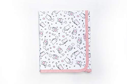 Ti TIN Coperta in Cotone Morbido e Assorbente per Neonato | Coperta Avvolgente 100% Cotone con Doppio Strato 2x180gr/m², 80x75 cm, Stampa Gattini, Colore Rosa