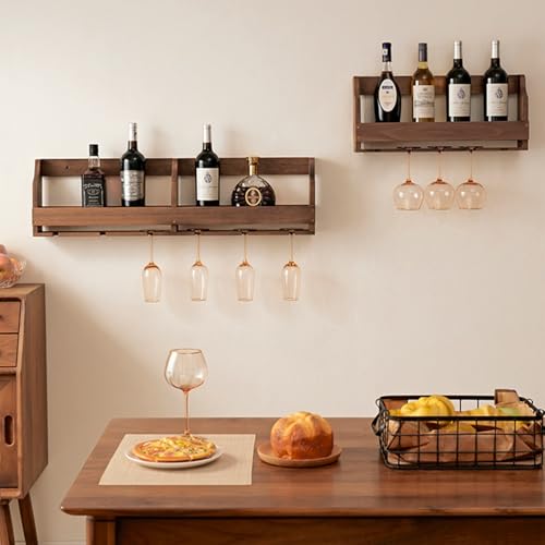 Étagère à bouteilles en bois massif avec support à verres au design moderne