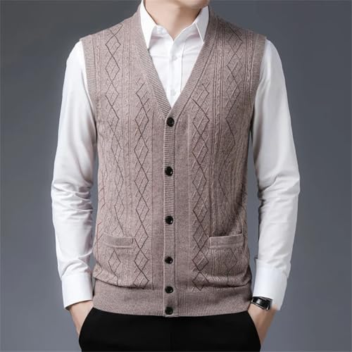 Men Wool Knitted Vest Cardigan Autumn Winter Sleeveless V-Neck Single-Breasted Sweaters3