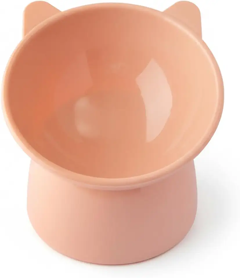 Comedouro e Bebedouro Alto Inclinado para Gato em Plastico PP Tigela Elevada Ergonomica (Rosa)