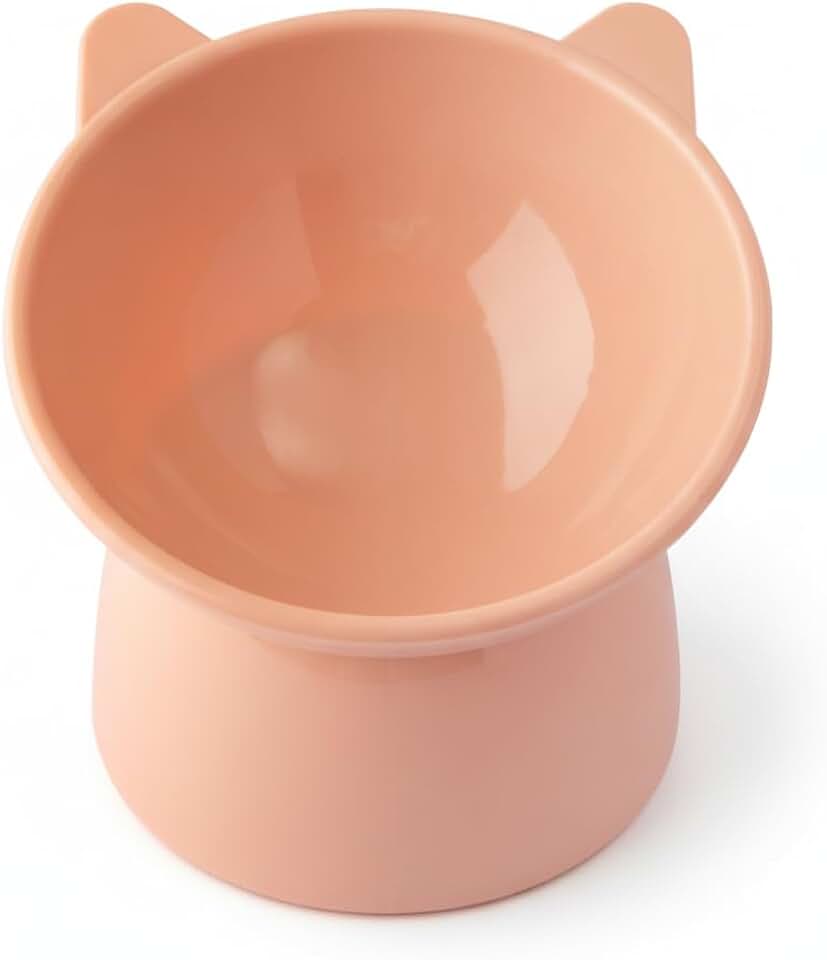 Comedouro e Bebedouro Alto Inclinado para Gato em Plastico PP Tigela Elevada Ergonomica (Rosa)