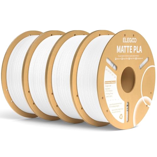 Image of ELEGOO Matte PLA Filament Matte White 4KG, 1.75mm 3D Printer Filament Bundle Dimensional Accuracy + /- 0.02mm, 4pcs 1kg Carboard Spool (2.2lbs) for Most FDM 3D Printers