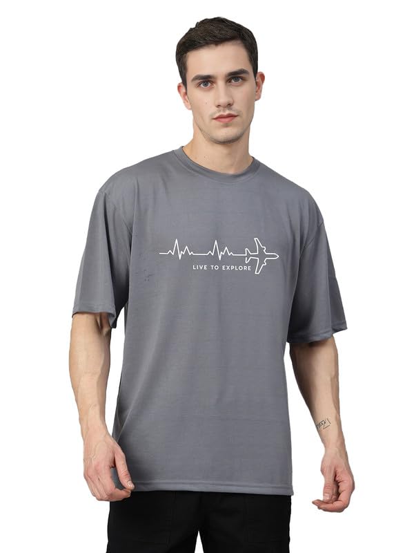 Image of CHKOKKO Mens Polyester Stylish Oversized T Shirt for Daily & Casual Wear Printed Design with Drop Shoulder & Half Sleeves