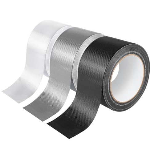 Tbintul 3 Pezzi Duct Tape, 48mm x 19m, Duct Tape Super, Nastro Telato Rinforzato per Riparazioni o Decorazioni, Nastro Americano Impermeabile per Tubature, Scarichi e Condotti, Nero, Bianco e Argento
