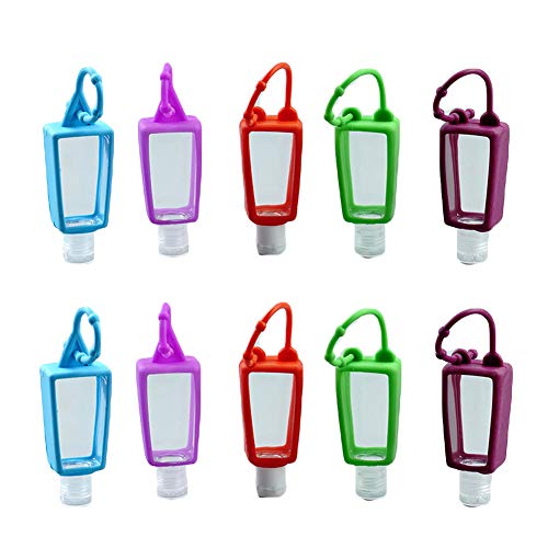 Preisvergleich Produktbild Tragbare Reiseflaschen Set - 10 Stück 30ml Leckdichte Nachfüllbare Leere Plastikflasche mit Silikon Schlüsselbund, Reise Flaschen Reisebehälter für Fluessigseife, Lotion