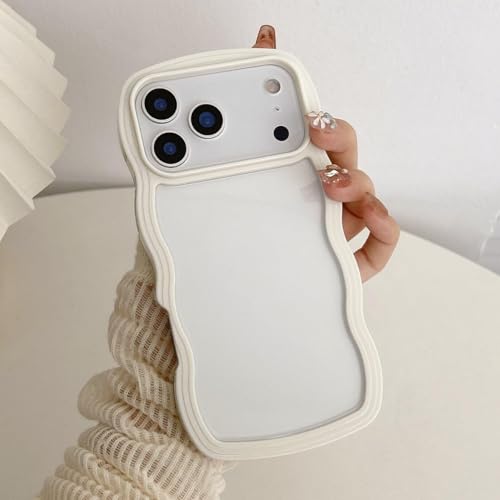 Image of Back Cover Compatible with iPhone 17 Pro Max, Cute Curly Wave Frame Clear Case for Girls Women, Transparent Soft Silicone TPU Bumper Shockproof Protective Cover for iPhone 17 Pro Max (White)