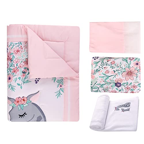 Jupeollon Crib Sets For Girls Giraffe Floral Baby Nursery Crib Bedding Set For Girl Toddler 4Piece Included Crib Comforter Fitted Sheet Crib Skirt Blanket Pink White #TOP3