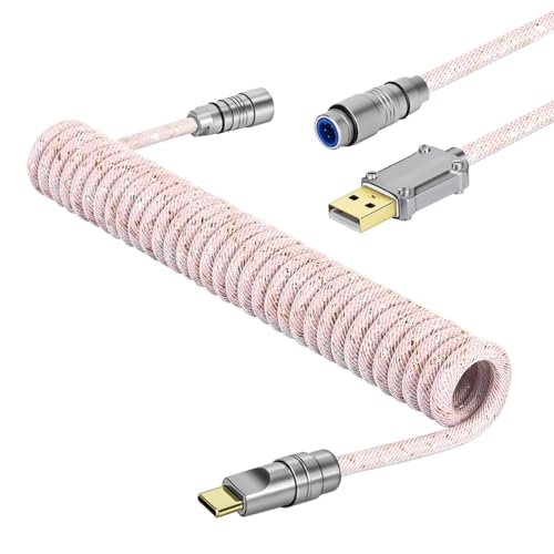 ATTACK SHARK C05 �L�[�{�[�h�R�C���P�[�u�� USB�P�[�u�� �f�[�^���C�� Type-C �X�p�C�����R�C�� �����]�� ���E���X�v�����O���C���[ 4���������ߍ��݃R�l�N�^�[ �A�b�v�O���[�h���^�R�l�N�^�[ ���g���N�^�u�� ���L���݊��� CNC�v��
