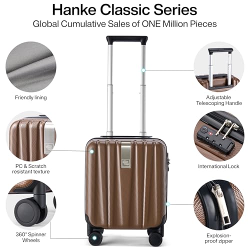 Image of Hanke 14 Inch Underseat Carry On Luggage with Wheels Hard Shell Suitcases Lightweight Small Luggage for Weekender Mini Suitcase Carry On Bag Travel Luggage for Travel Rolling Suitcase.(Brown)