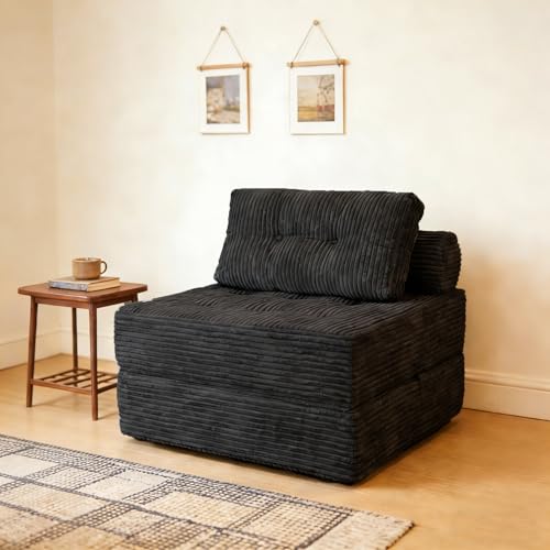 Image of ANONER Sectional Cloud Couches, Folding Sofa Bed with Pillow, Futon Floor Couch, Versatile Convertible Sleeper Chair, Boneless Chaise Lounge, Fold Out Chair Bed for Living Room, Dark Grey